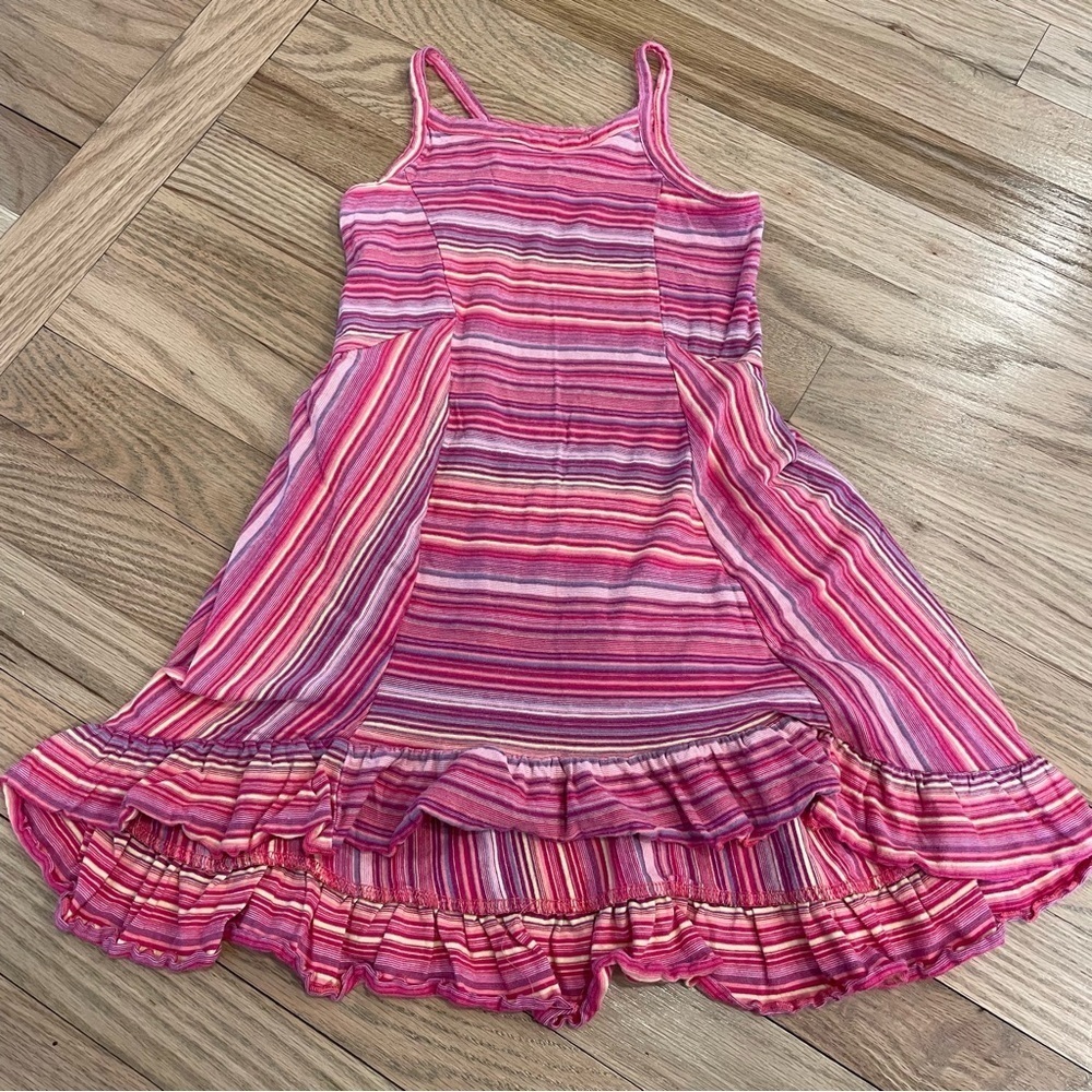Tea Collection Pink Striped Ruffle Casual Dress